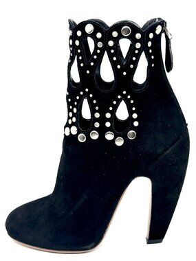 Azzedine Alaia Black Suede Studded Grommet Rivet Cutout Ankle Bootie Boots